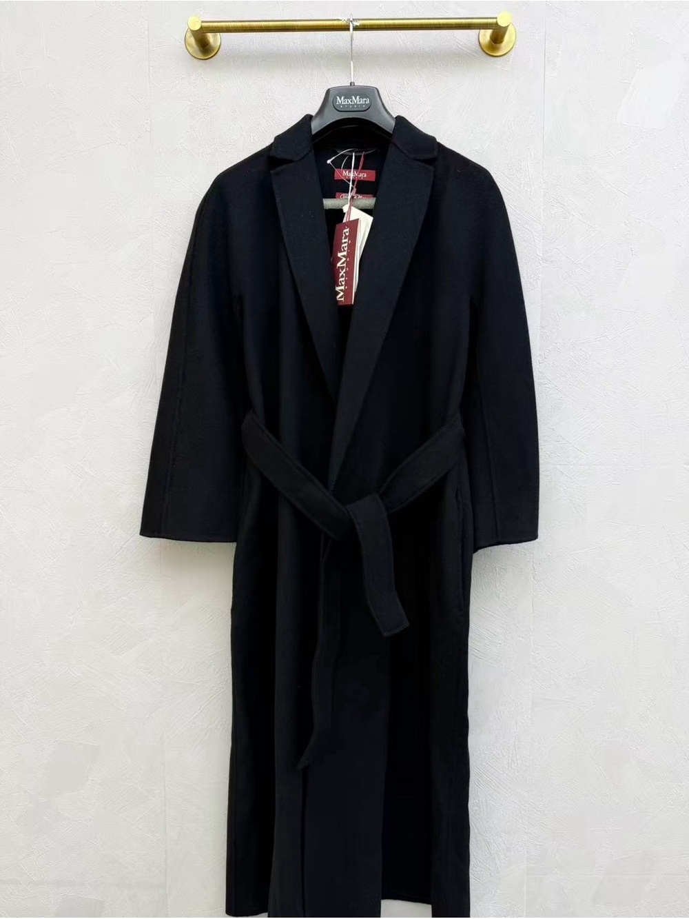 🚩steal MaxMara Black Wrap Trench Coat with Self Tie Belt
